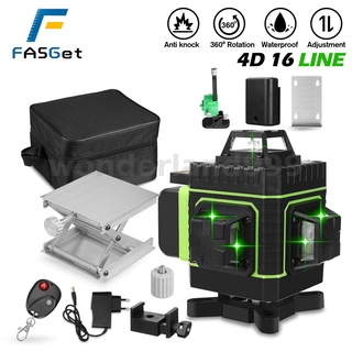 Fasget เครื่องมือเลเซอร์วัดระดับแสงสีเขียว 3D 16 สาย พร้อมกรอบติดผนัง