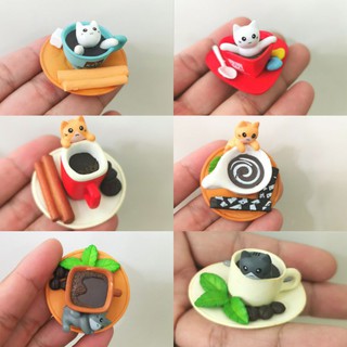 ตุ๊กตาจิ๋ว - แมวน้อยน่ารักในถ้วยกาแฟ 6 ชิ้น งานละเอียด