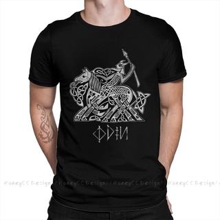 เสื้อยืดวินเทจBn3d9we23 เสื้อยืดแขนสั้น ผ้าฝ้าย ทรงหลวม ลาย Vikings Norse Ragnar Odin Entering Valhalla On Sleipnir สไตล