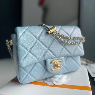 กระเป๋า CHANEL 21K COLLECTION DOUBLE STRAP “ Microchip เเบบรุ่นใหม่ ตามเเบบของแท้💛