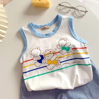 [Babycat] พร้อมส่ง ใหม่ เสื้อยืดแขนกุด ผ้าฝ้าย 100% พิมพ์ลาย สไตล์เกาหลี ญี่ปุ่น แฟชั่นฤดูร้อน สําหรับเด็กผู้ชาย 2022