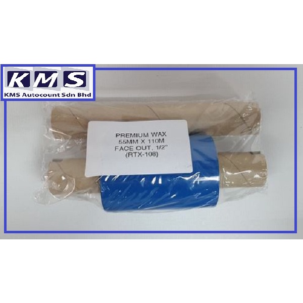 55MM X 110M PREMIUM WAX RIBBON FOR BARCODE PRINTER (FACE OUT)