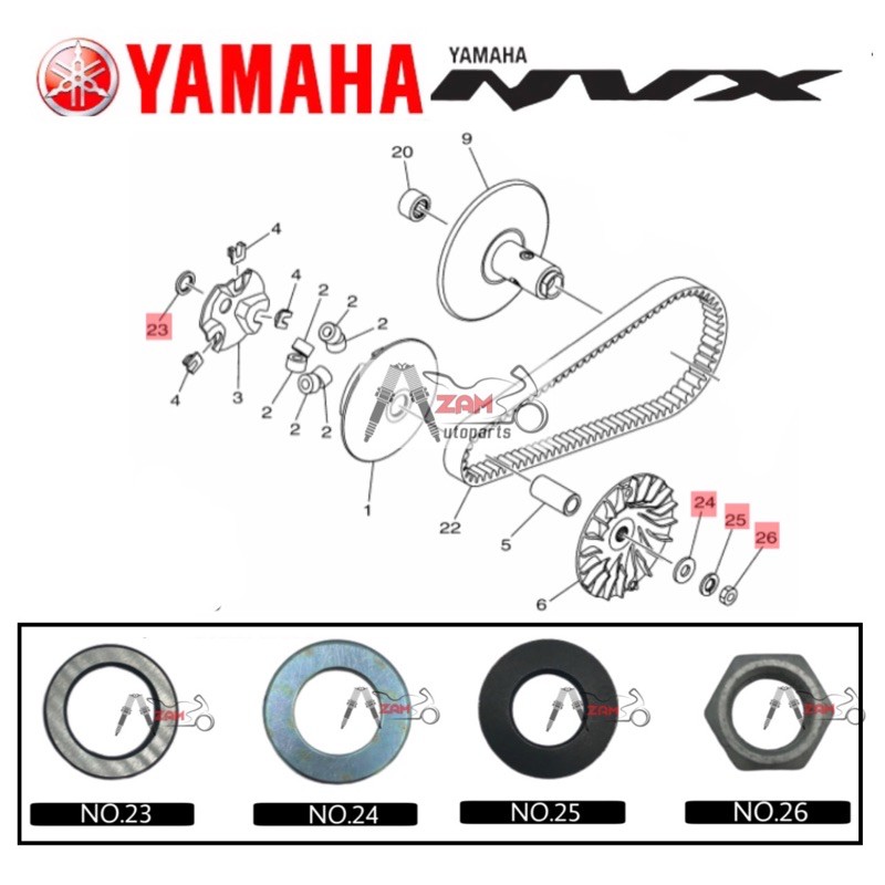 NVX 155 NUT WASHER สําหรับ PULLEY CLUTCH 90201-16819 / 90201-163G6 / 90208-12808 / 90170-12803 YAMAH
