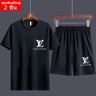(2 ชิ้น ) BK334+FF334 ชุดเซ็ทแขนสั้น  ชุดเสื้อยืดคู่กางเกงขาสั้นสีดำ ลายสกรีน