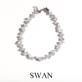 SWAN - Multi Shape Stone Bracelet กำไลข้อมือเงินแท้ ฝังเพชรคิวบิกเซอร์โคเนีย cubic zirconia