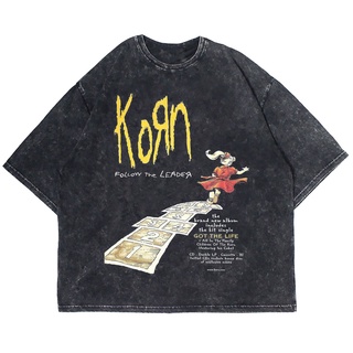 เสื้อยืด โอเวอร์ไซซ์ พิมพ์ลาย KORN FOLLOW THE LEADER WASHING