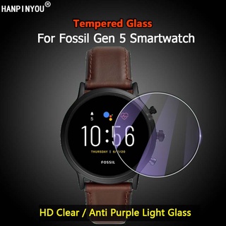 ฟิล์มกระจกนิรภัยกันรอยหน้าจอ 2.5D ป้องกันแสงสีม่วง สําหรับ Fossil Gen 5 5E Gen5 LTE Smartwatch 42 มม. 44 มม. Julianna Carlyle Garrett HR FTW6073 FTW4056