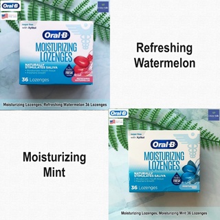 Oral-B - Moisturizing Lozenges, Watermelon or Mint 36 Lozenges ลูกอมดับกลิ่นปาก ทำให้ปากไม่แห้ง ลมหายใจสดชื่น