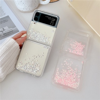 เคสโทรศัพท์มือถือแบบใส มีทรายไหล แต่งกลิตเตอร์ เพชร ระยิบระยับ หรูหรา สําหรับ Samsung Galaxy Z Flip 3 5G Z Flip 3 Zflip3 Z Flip3