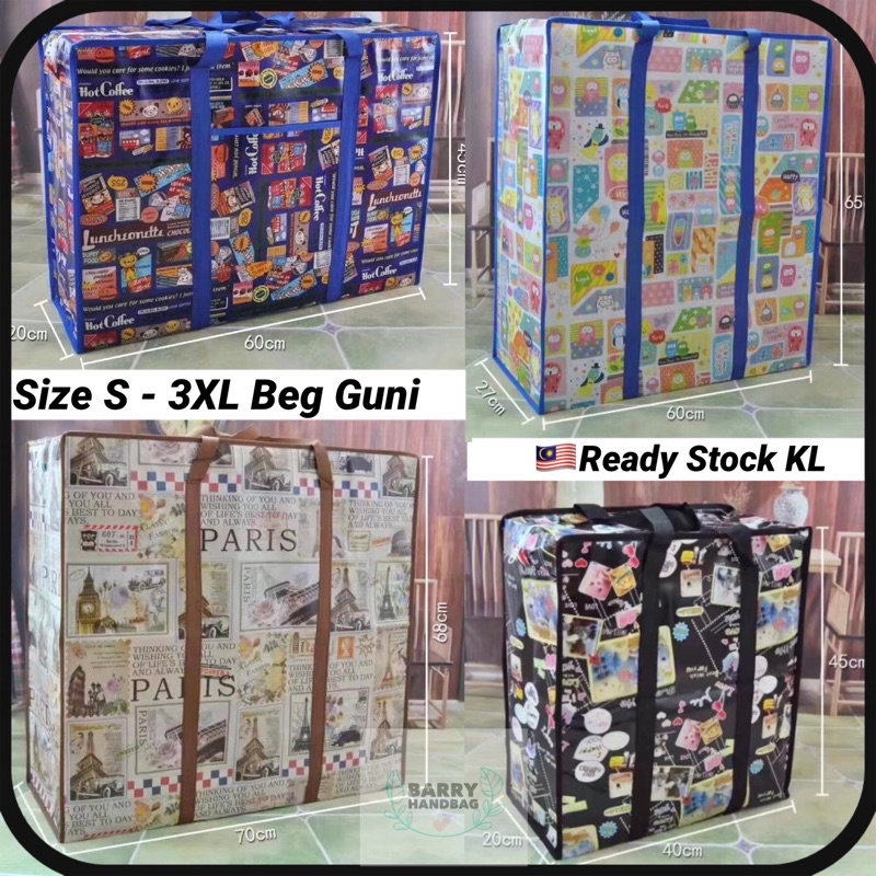Beg Guni Besar Berzip Laundry Beg Recycle Plastic Balik Storage Beg Large KL