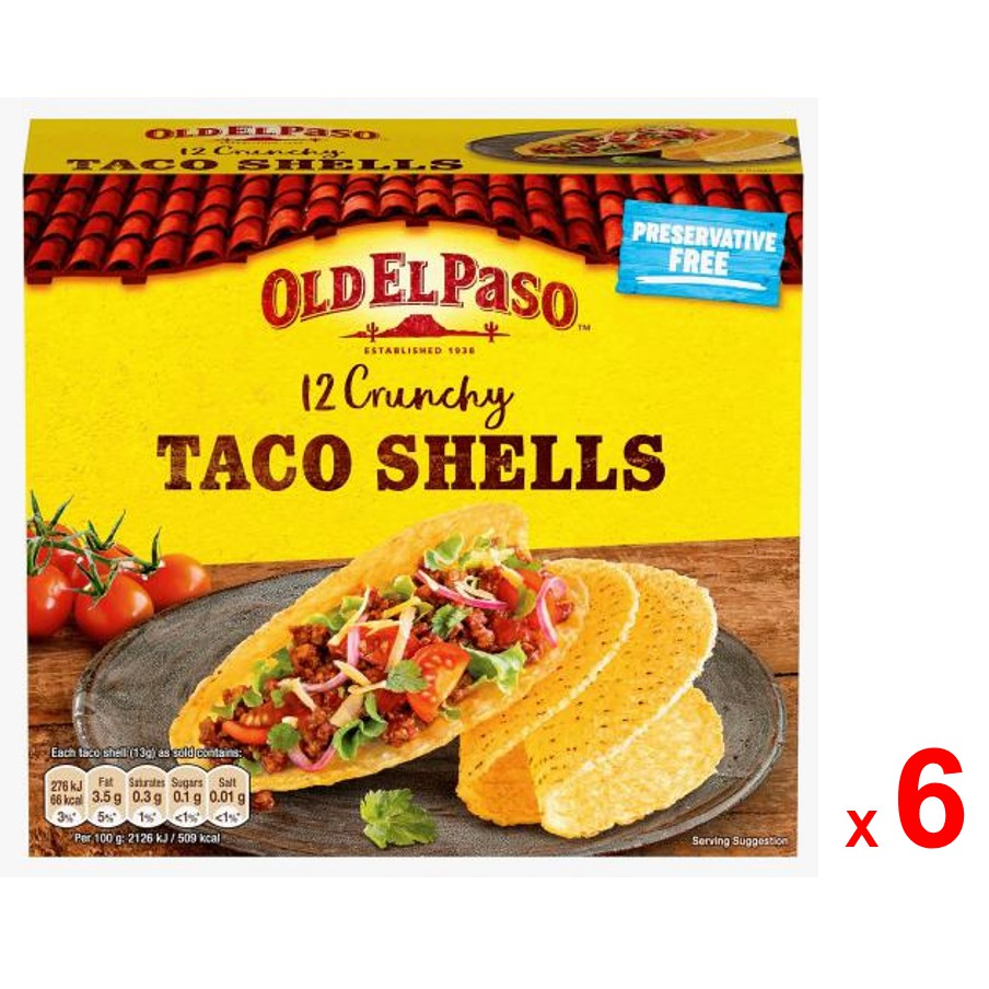 GENERAL MILLS OLD EL PASO แผ่นทาโก้ โอลด์ เอล ปาโซ ครันชี่ ทาโก เชลล์  แบบกรอบ สำหรับฟาจิต้า 6 กล่อง กล่องละ 12 แผ่น