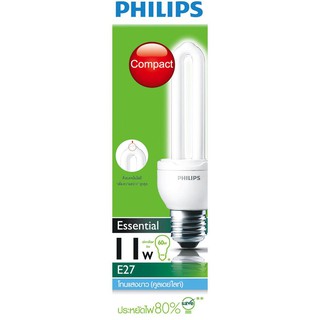 หลอดประหยัดไฟ หลอดประหยัดไฟ ESENTIAL 11 วัตต์/CDL E27 PHILIPS สีขาวสว่าง หลอดไฟ โคมไฟ หลอดไฟ ENERGY LAMP ESENTIAL 11W/CD