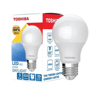 TOSHIBA หลอดไฟ LED A60 Bulb 9 วัตต์ สีขาว/ขาวนวล/เหลือง GEN 7 ขั้ว E27 มี มอก. EYE Safety มีระบบป้องกันฟ้าผ่า