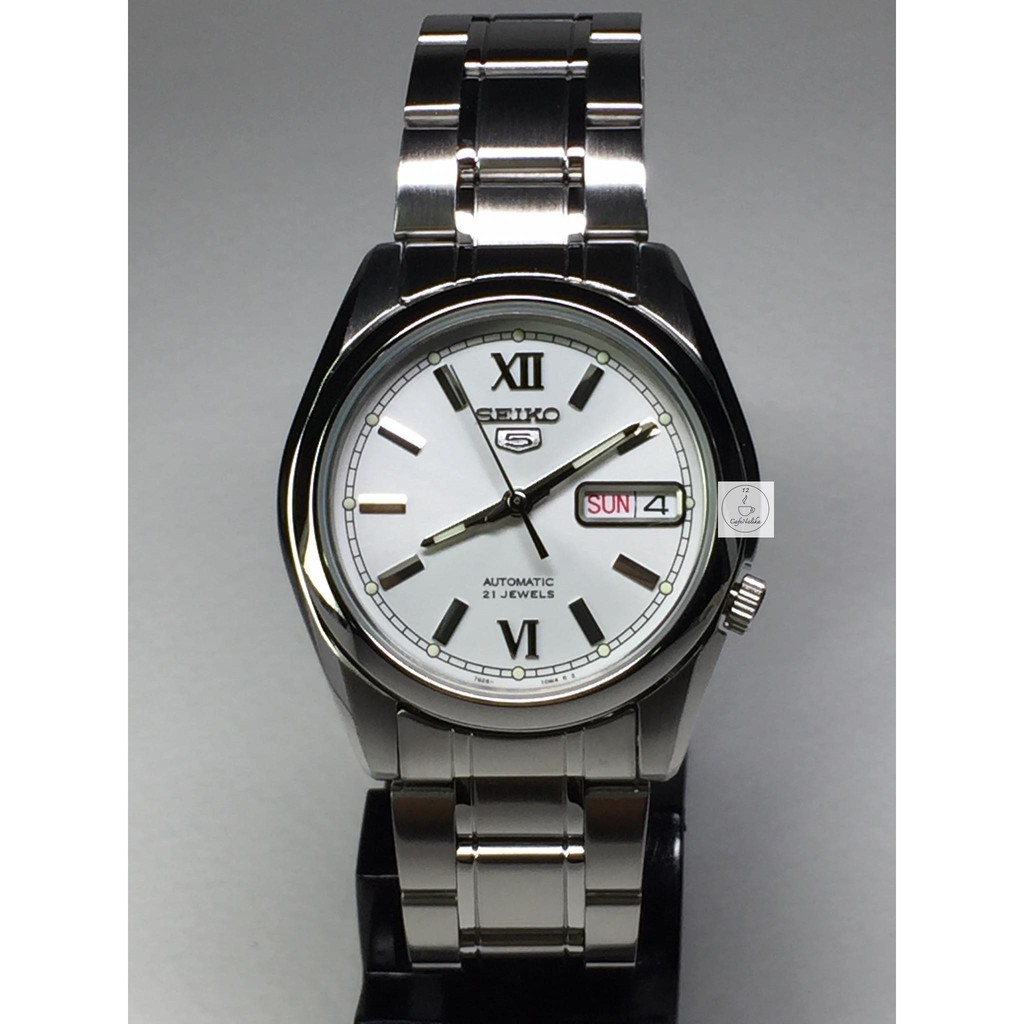 นาฬิกา ไซโก้ ผู้ชาย SEIKO 5 Automatic รุ่น SNKL51K1 หน้าปัดสีขาว ตัวเรือนและสายเป็น สแตนเลส  รับประกันของแท้100%