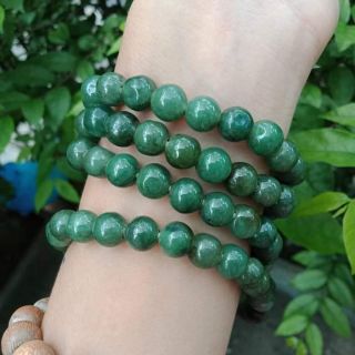 @สร้อยข้อมือหยกพม่า Jadeite type A ขนาด8mm.สีเขียวเย็นตา