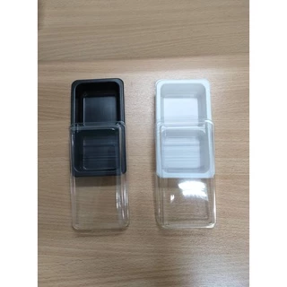 กล่องพลาสติก 2 ช่อง กล่องใส่ขนม 2 ช่อง ฐานสีขาว [ แพ็ค 50 , 100 ชุด ]