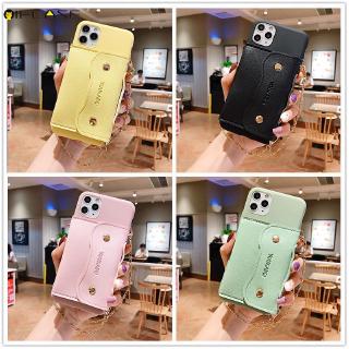 OPPO R17 Pro R15 R11S R11 R9S F3 F1 R9 Plus F7 Phone Case Cute Solid Color Wallet Card Package Coin Purse Metal Chain Lanyard Strap Soft TPU Case Cover