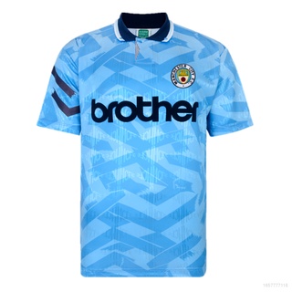 เสื้อโปโลแขนสั้น ลายทีมชาติฟุตบอล Manchester City 1992 ชุดเหย้า สไตล์เรโทร