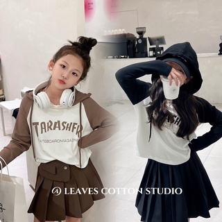 เสื้อยืดแขนยาวเด็กผู้หญิง    ฤดูใบไม้ร่วงใหม่สาวหวานและเผ็ด hooded ด้านบนแฟชั่นเด็กโตเสื้อแขนยาว bottoming