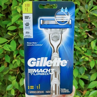 ชุดมีดโกน ยิลเลตต์ มัคทรี เทอร์โบ Mach3® Turbo™ Mens Razor Handle + 2 Blade Refills (Gillette®) ด้าม+ใบมีด