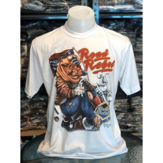 ROAD REBEL สไตล์เรียบง่ายถนนกบฏฮาร์เลย์เสื้อยืดสไตล์วินเทจไม่มีตะเข็บคนดัง TEE