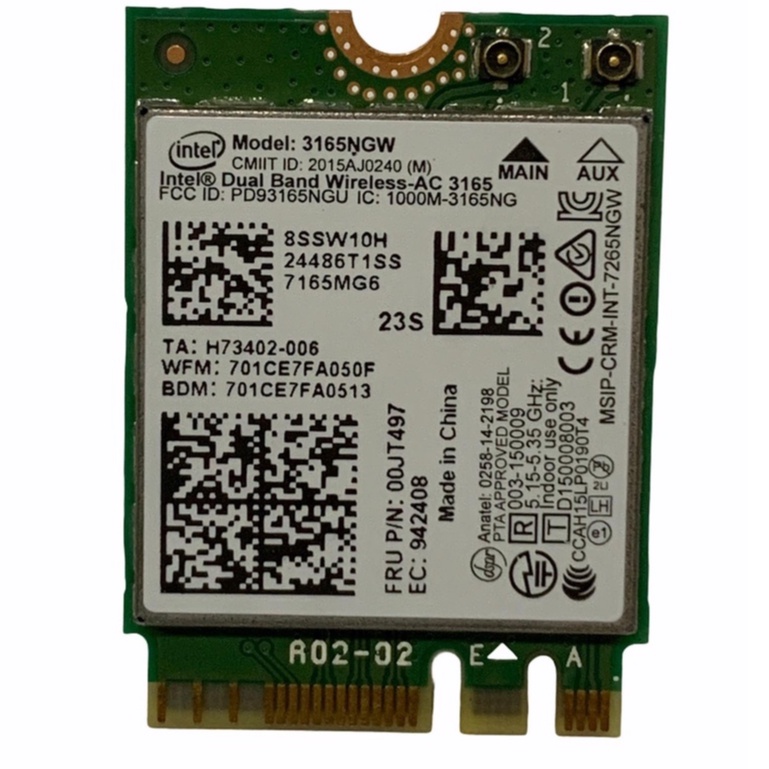 Wireless AC 3165 3165NGW 433 Mbps BT 4.0 802.11ac 00JT497 NGFFการ์ดWLANสำหรับLenovo T Hink P Ad E460