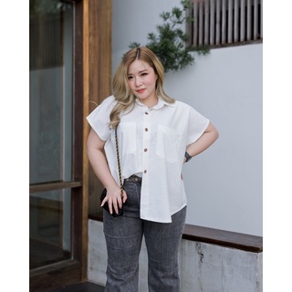 เสื้อเชิ้ตคนอ้วนแขนสั้น สไตล์มินิมอลพลัสไซส์