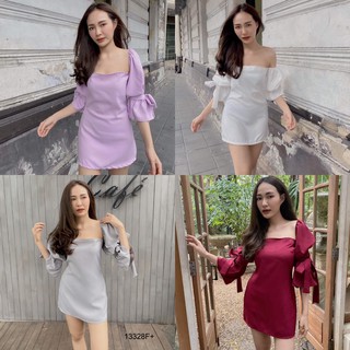 J13328 Dress เดรส เกาะอก แขนยาว สีพื้น Dress Strapless dress, long sleeves, solid color