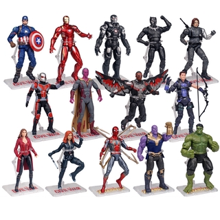 ของแท้ ตุ๊กตาฟิกเกอร์ Marvel Avengers Spider Man Hulk Captain America Thor Thanos Black Widow Hawkeye ขนาด 17 ซม. ของเล่นสําหรับเด็ก