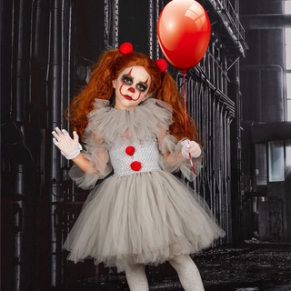 ชุดเดรสคอสเพลย์ Joker Pennywise Tutu สีเทา น่าขนลุก เหมาะกับปาร์ตี้ฮาโลวีน สําหรับเด็กผู้หญิง