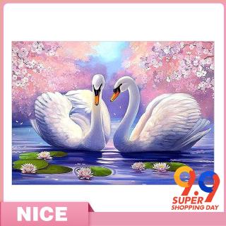 HB.th Two White Swans 5D Diamond Painting Embroidery DIY Cross Stitch Home Decor