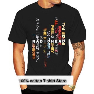 De32wew632 เสื้อยืดลําลอง ผ้าฝ้าย แขนสั้น พิมพ์ลาย Radiohead สีดํา สําหรับผู้ชาย POI32SDF39150