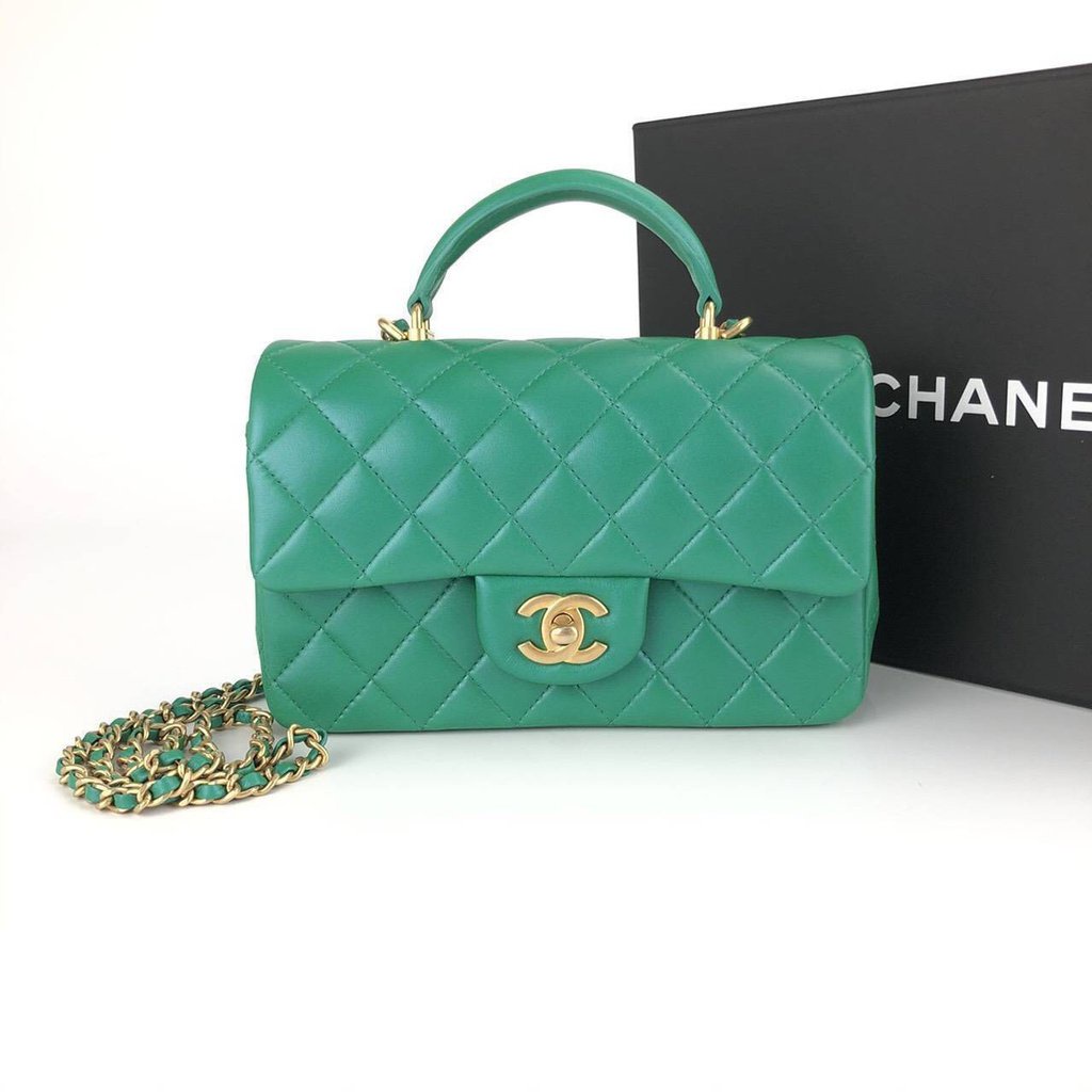 ถูกที่สุด ของแท้ 100% Chanel mini 8” handle Green Ghw Full Set