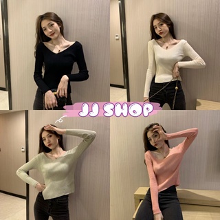 JJ Shop​💜​พร้อมส่ง เสื้อไหมพรมแขนยาว คอวี ดีเทลเปิดเอวด้านขวาสุดเก๋ "9056" -N