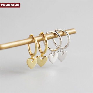 【Cod Tangding】ต่างหูห่วงห้อยจี้รูปหัวใจสีเงิน/ทองเครื่องประดับแฟชั่นสตรี