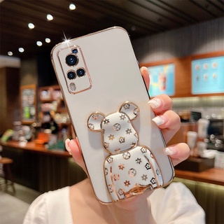 เคสโทรศัพท์มือถือ ป้องกันกระแทก ลายหมี พร้อมขาตั้ง สําหรับ vivo X60 X60 Pro