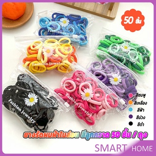 SMART ที่รัดผมเด็ก ที่รัดผมไนลอน สีสันสดใส  สีลูกกวาด 50 เส้น / ซอง childrens hair tie