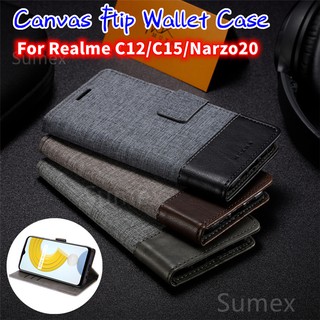 MUXMA ฝาพับผ้าใบสำหรับ Realme C12 C15 C 12 15 Narzo20 Narzo 20 RealmeC12 RealmeC15 RealmeNarzo20 RealmeNarzo 20 RMX2189 RMX2180 RMX2193 กระเป๋าสตางค์แม่เหล็กเคสโทรศัพท์พร้อมช่องเสียบการ์ด, เคสยืนธุรกิจ, เคสกันกระแทกด้านหลัง