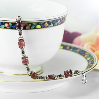 MT สร้อยข้อมือพลอยแท้ โรไลท์ ตัวเรือนเงินแท้ ชุบทองคำขาว 925 Sterling Silver Natural Rhodolite Garnet Bracelet (gb051) : MT Jewelry มณีธารา