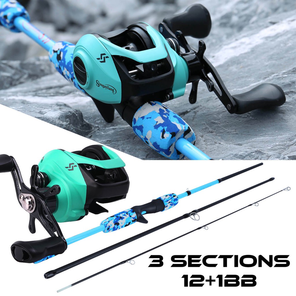 Sougayilang 3 Sections Casting Fishing Rod Reel Set Travel Surf 1.7M