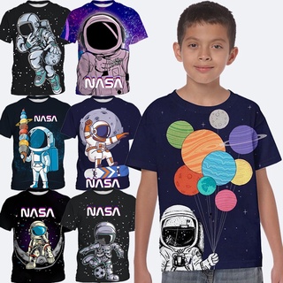 (พร้อมส่ง) เสื้อยืดแขนสั้นลําลอง พิมพ์ลายจรวด NASA แฟชั่นฤดูร้อน สไตล์สตรีท สําหรับเด็กผู้ชาย และเด็กผู้หญิง