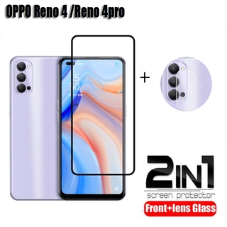 2 In 1 Oppo Reno 5 Reno 4 Pro Oppo Reno 4  Reno 3 Reno 3 Pro ฟิล์มกระจกแบบเต็มจอ + เลนส์กล้องสําหรับ