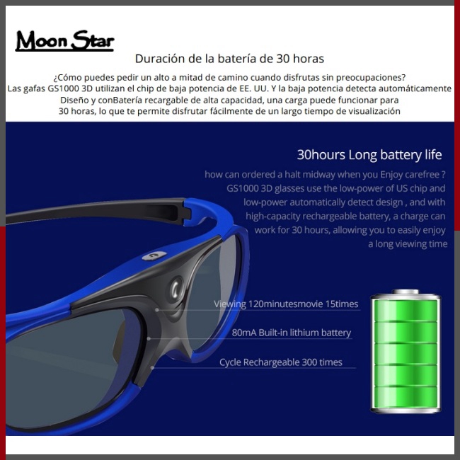 3D Active Shutter Glasses DLP Projector Battery Universal 96-144Hz for ...