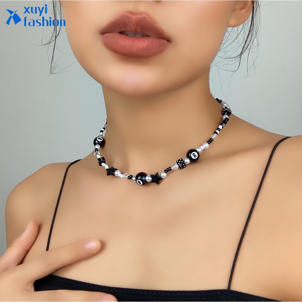 เครื่องประดับ สร้อยคอโชคเกอร์ ประดับลูกปัดไข่มุก สีดํา แฟชั่นสําหรับผู้หญิง