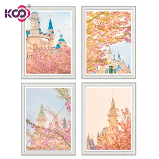 Ks ภาพจิตรกรรม 5D DIY Cherry Blossom Castle Landscape สําหรับตกแต่งผนังห้องเด็กและผู้ใหญ่ 30x40ซม.