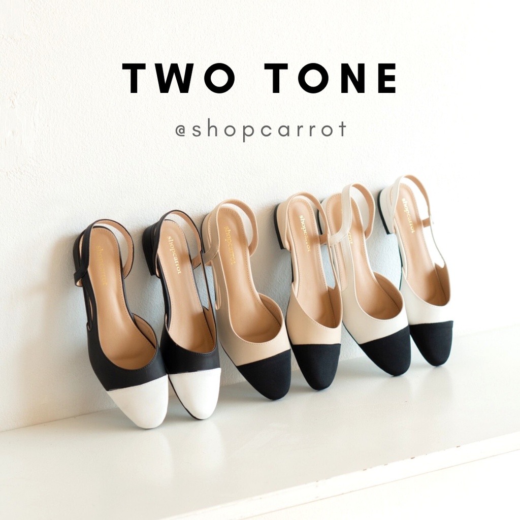 SHOPCARROT_STORE : TWO TONE รองเท้ารัดส้นผู้หญิงส้นเตี้ย