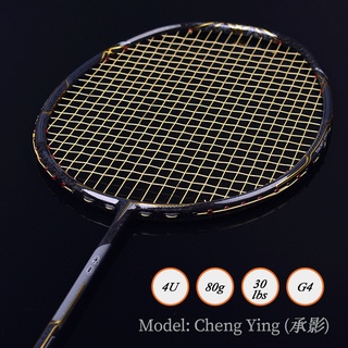 ไม้แบดมินตัน (Cheng Ying) 4U 100% MJ30 คาร์บอนไฟเบอร์ 32Lbs Strung พร้อมสาย G4 1 ชิ้น