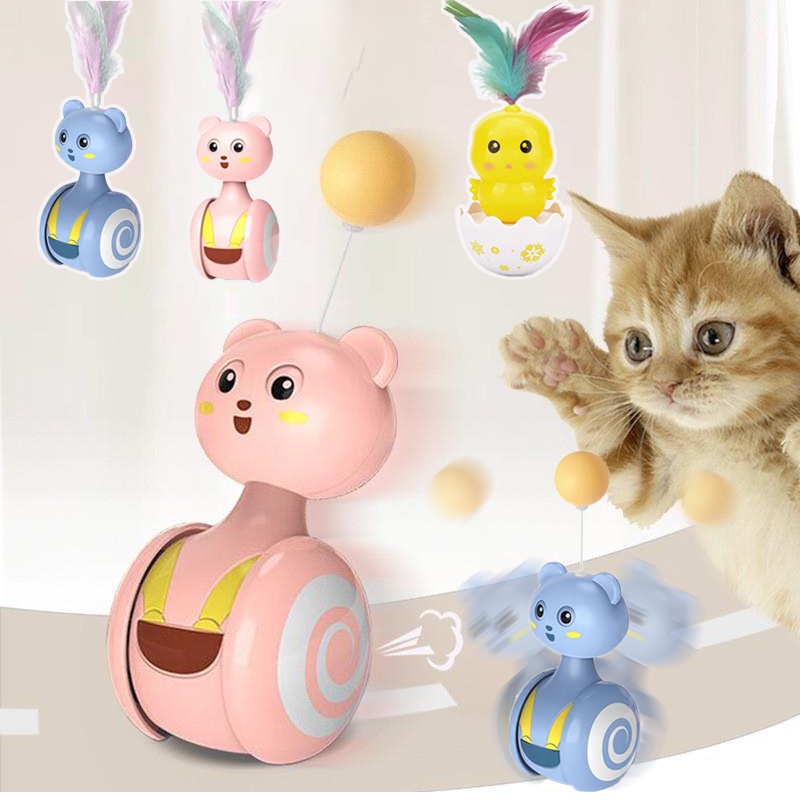 😻ของเล่นแมวอัตโนมัติ ชิงช้าแก้ว ลูกแมวแบบโต้ตอบ ไล่ล่าของเล่นขนนก