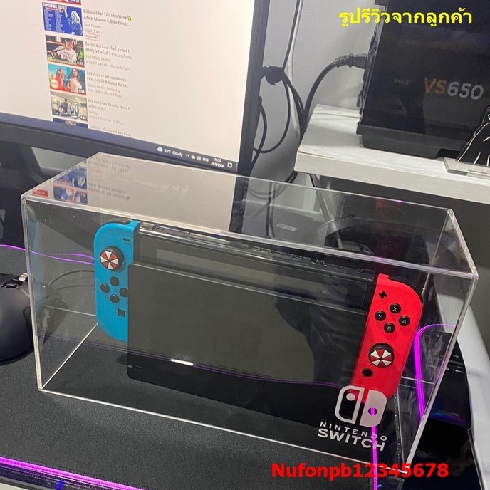 กล่องอะคริลิคใส ครอบเครื่อง NintendoSwitch เจาะรูด้านหลัง งานผลิตในไทย ไม่ใช่พลาสติกฉีด มียิงเลเซอร์โลโก้ด้านหน้า