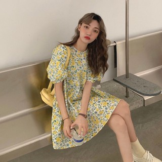 พร้อมส่ง...🌼Spring flower short dress🌼 เดรสสั้นนำเข้าสไตส์เกาหลี แขนพองสุดน่ารัก